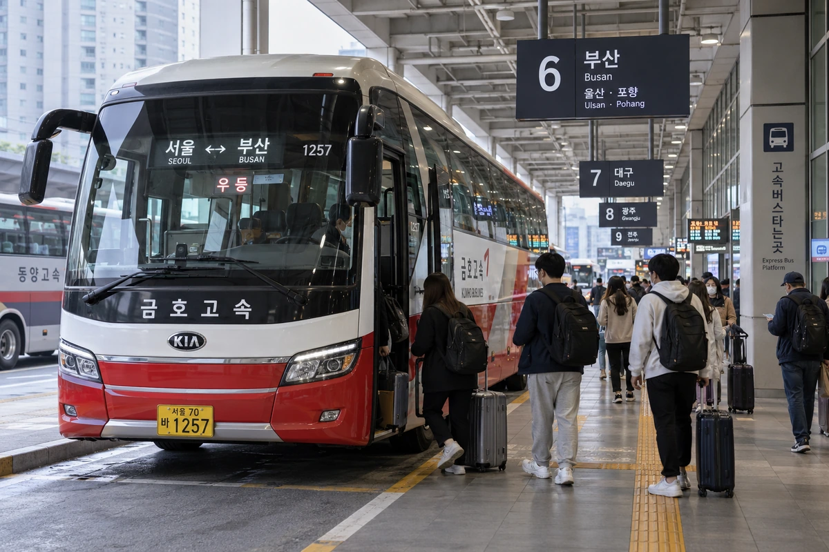 Bus longue distance dans une gare routière en Corée du Sud
