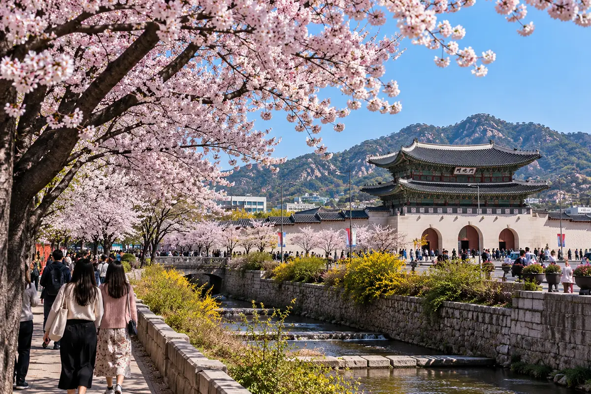 Cerisiers en fleurs au printemps, l'une des meilleures périodes pour savoir quand partir en Corée du Sud