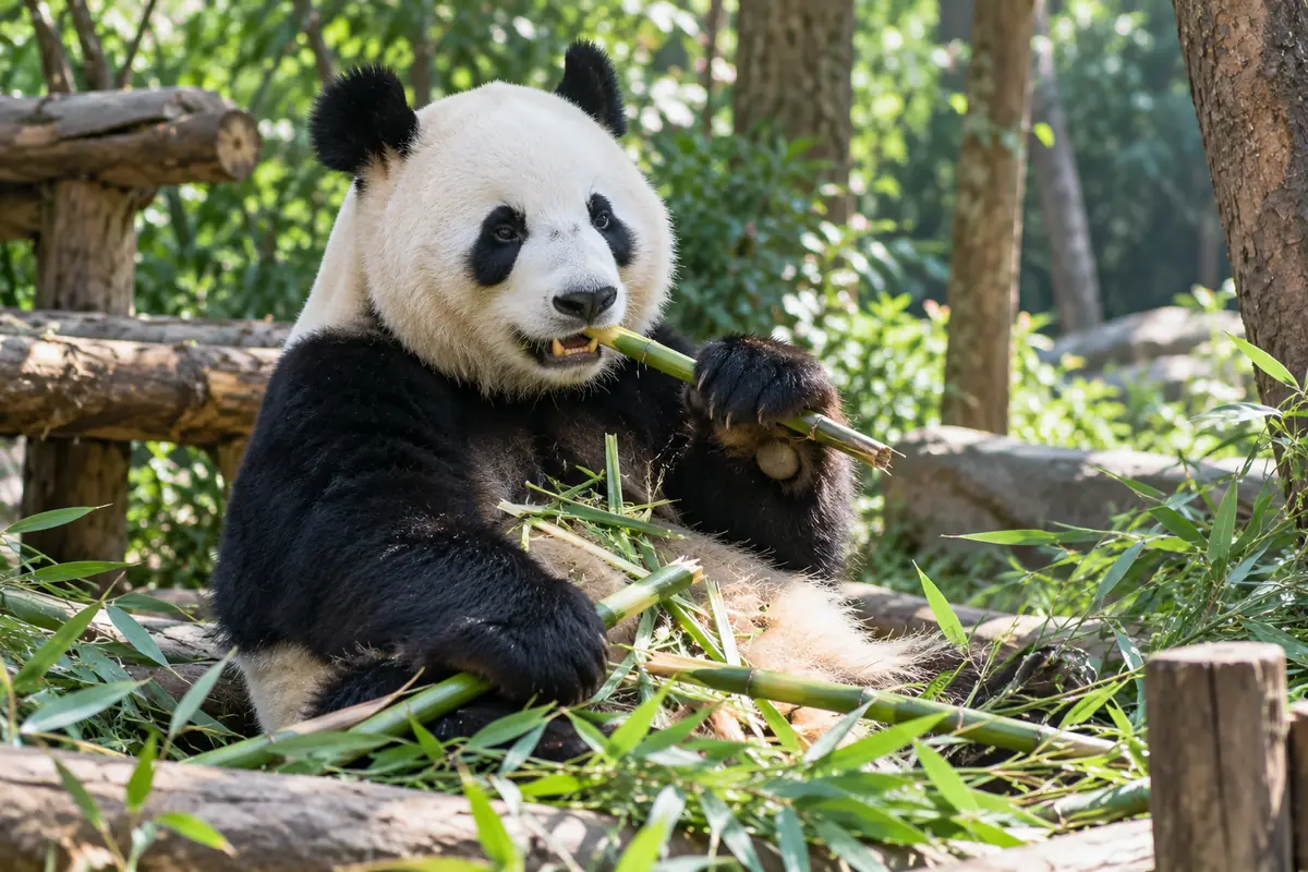 Panda géant mangeant du bambou à Chengdu