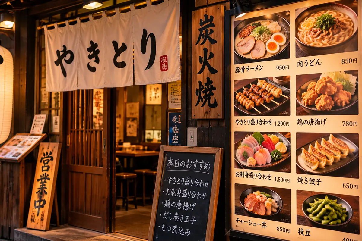 Menu de restaurant écrit en japonais, facile à traduire avec le mode caméra de Google Traduction
