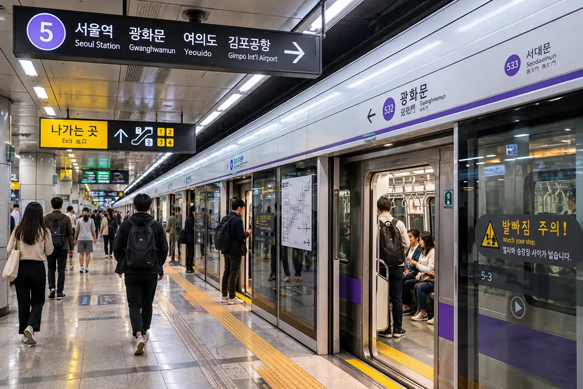 Métro de Séoul, où la carte WOWPASS sert de titre de transport