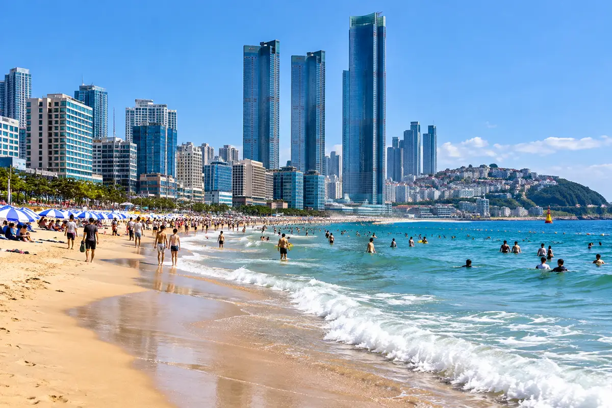 La plage de Haeundae à Busan en été