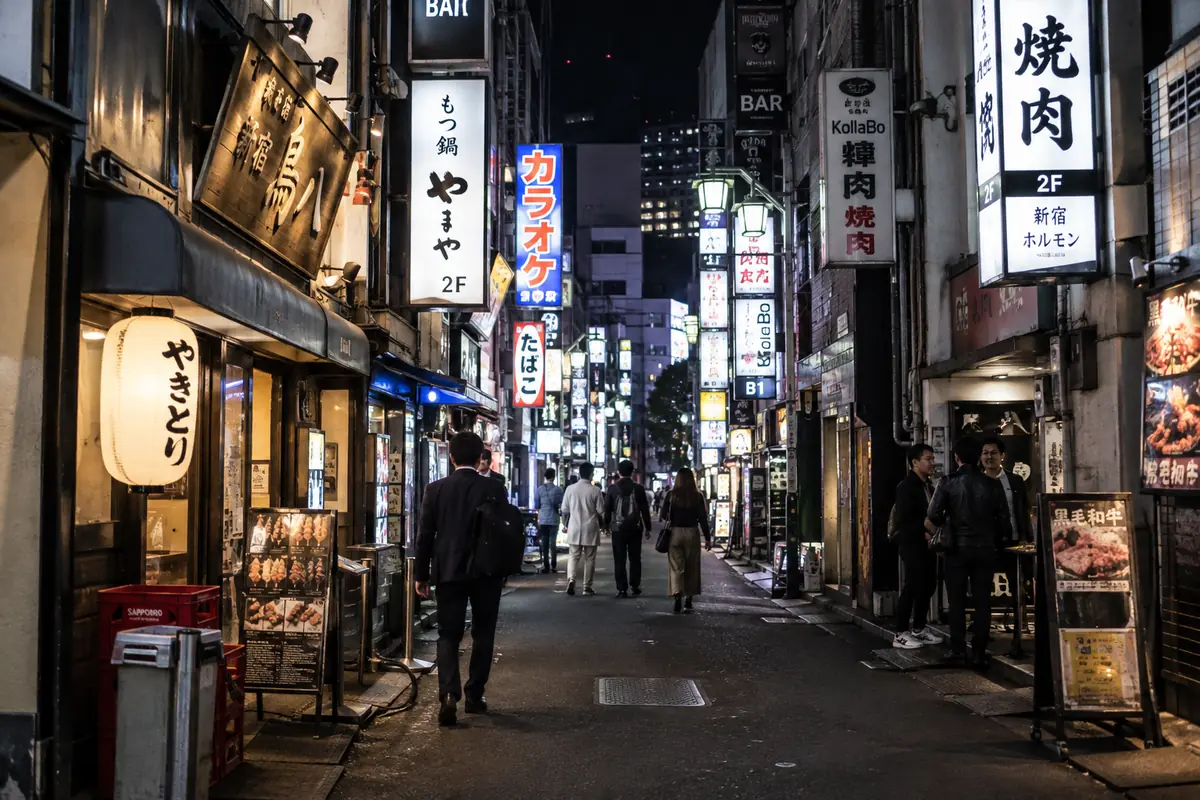 Rue animée de Shinjuku le soir, un quartier populaire pour savoir où loger au Japon
