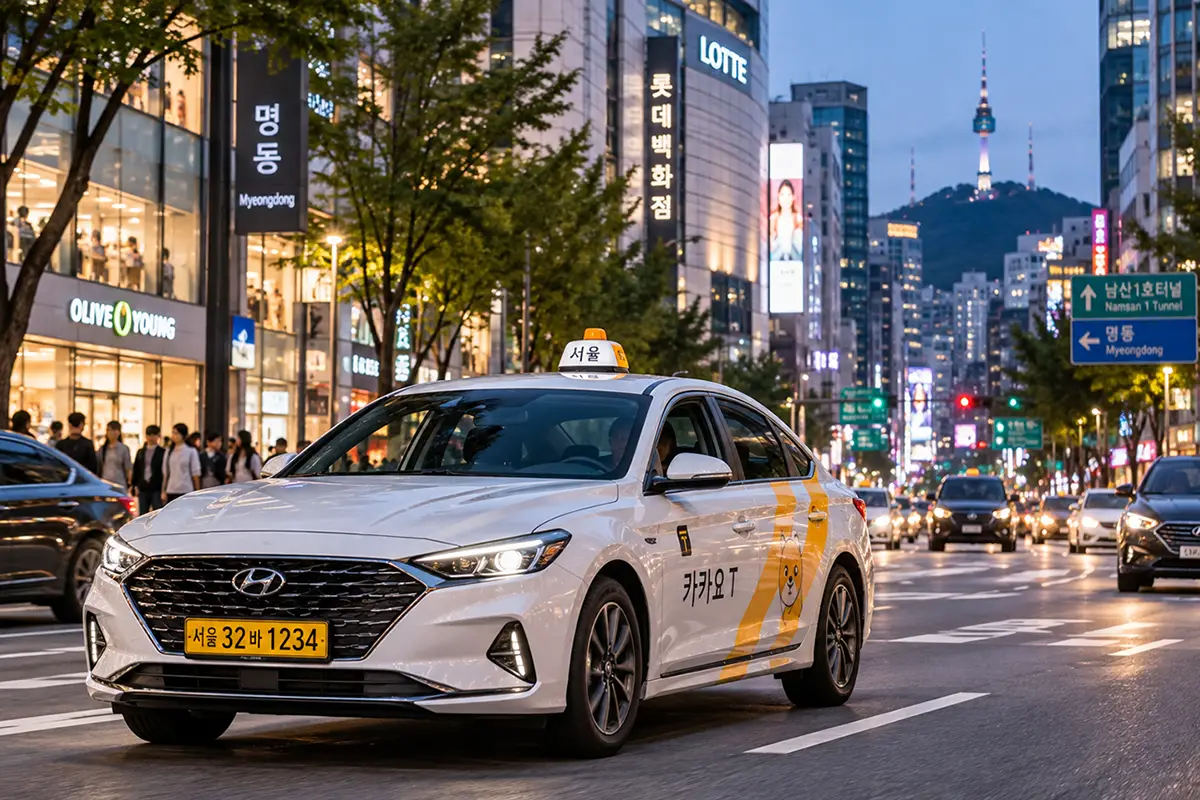 Taxi dans une rue de Séoul, commandé avec l'une des applis Corée du Sud indispensables