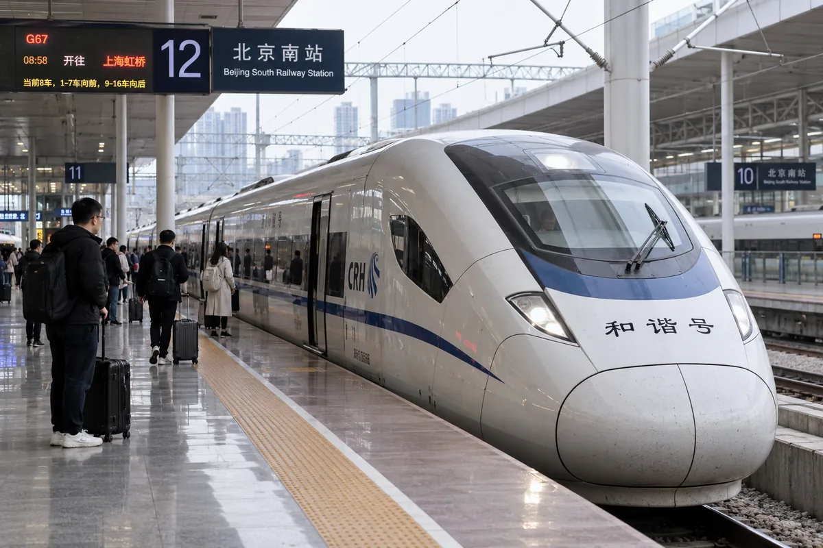 Train à grande vitesse en gare, pilier des transports en Chine