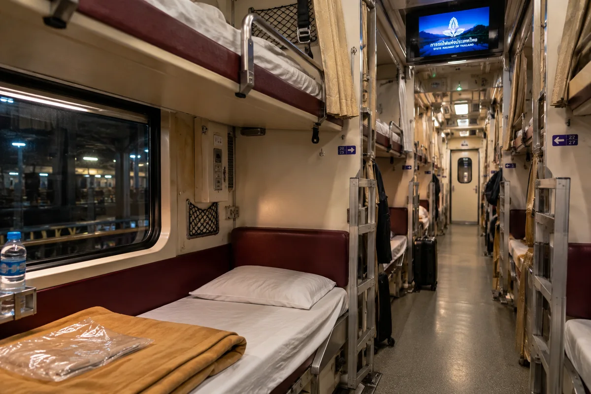 Couchettes d'un train de nuit en Thaïlande