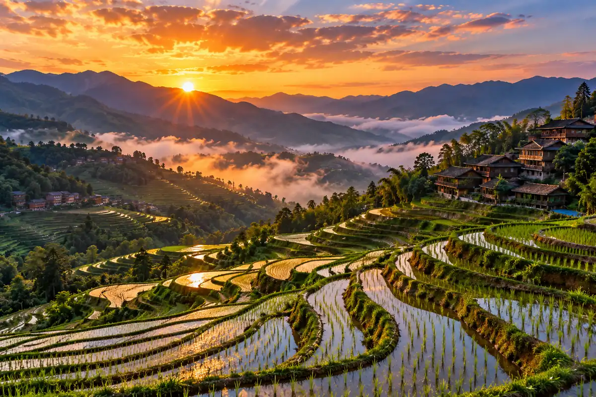 Rizières en terrasses dans le Yunnan